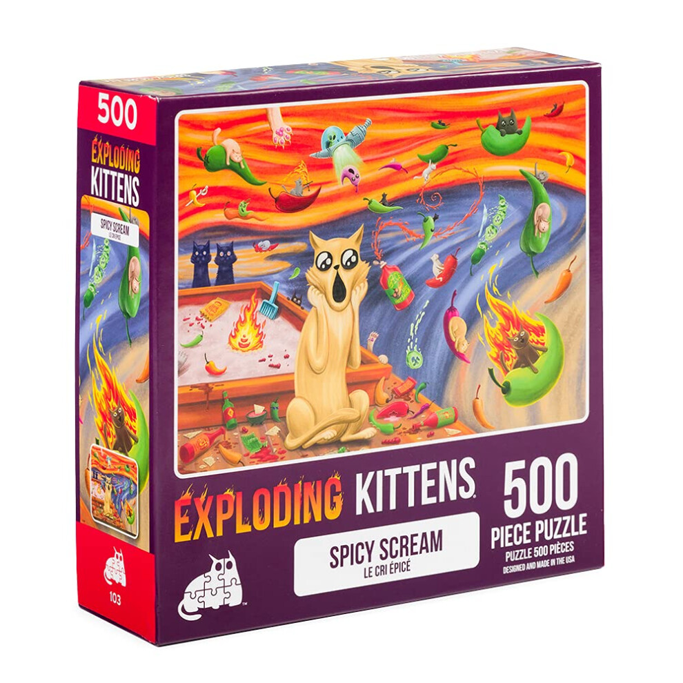 Exploding Kittens 500 Piece Jigsaw Puzzle - Spicy Scream  Jigsaw Puzzles for Adults  Cat Puzzle  Art Puzzle