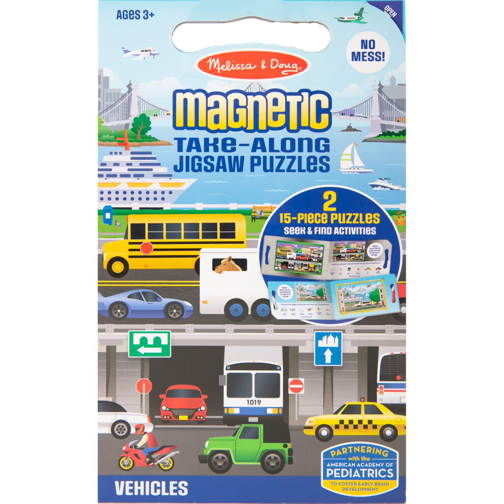 Melissa & Doug Take-Along Magnetic Jigsaw Puzzles Travel Toy Vehicles (2 15-Piece Puzzles)