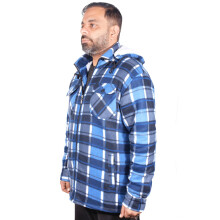 (White Blue, M) Men Padded Shirt Sherpa FurLined Lumberjack Jacket