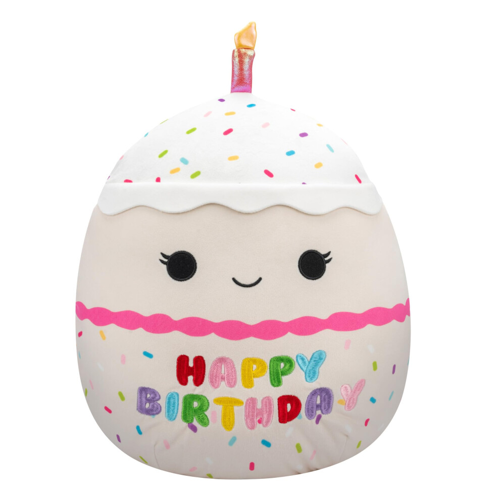 Squishmallows Original 14-Inch Lyla Vanilla Birthday Cake with Rainbow Sprinkles Embroidery - Official Jazwares Large Plush