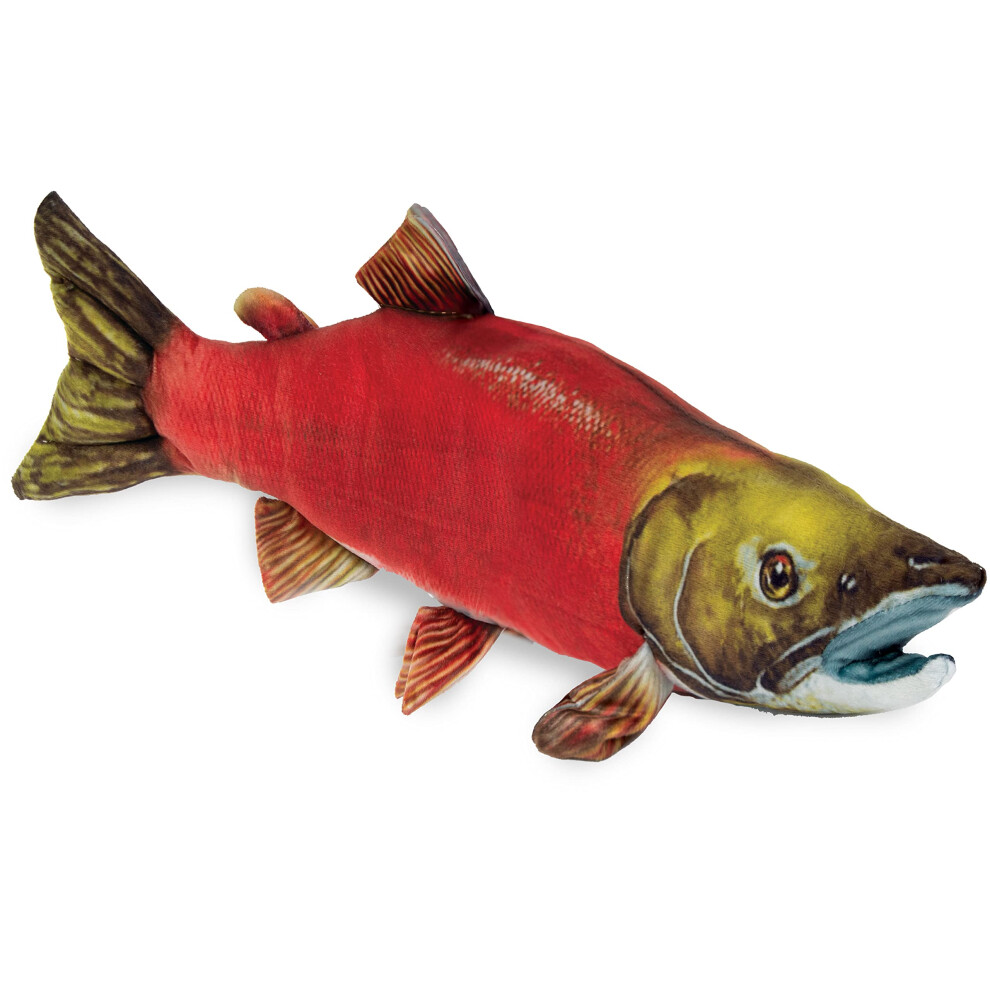 Real Planet Fishing Stuffed Animal - Sockeye Salmon Trout Bass Plush Stuffed Toy for Kids  Fishing Gifts for Men  Plush Freshwater Fish Toys