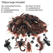 150pcs Realistic Bugs Cockroaches Spiders Scorpions Plastic Fake Insects for Halloween Party Fool's Day Trick Prank Toy Decor