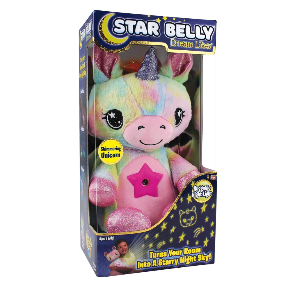 ONTEL Star Belly Dream Lites  Stuffed Animal Night Light  Shimmering Rainbow Unicorn - Projects Glowing Stars & Shapes in 6 Gentle Colors  A