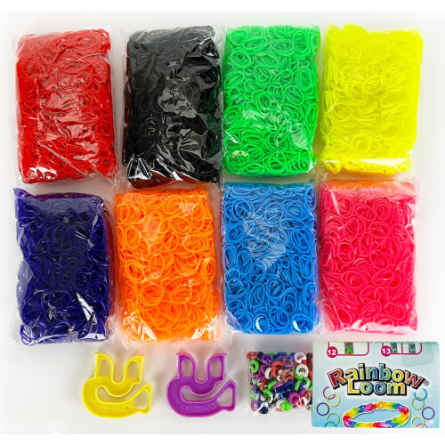 Rainbow Loom Θησαυρός NEON Έκδοση, 8.000 Λάστιχα σε 8 Νεόν Χρώματα, και 2 Δωρεάν Χαρούμενα Looms 2