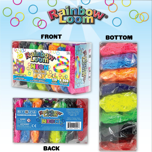 Rainbow Loom Θησαυρός NEON Έκδοση, 8.000 Λάστιχα σε 8 Νεόν Χρώματα, και 2 Δωρεάν Χαρούμενα Looms 1