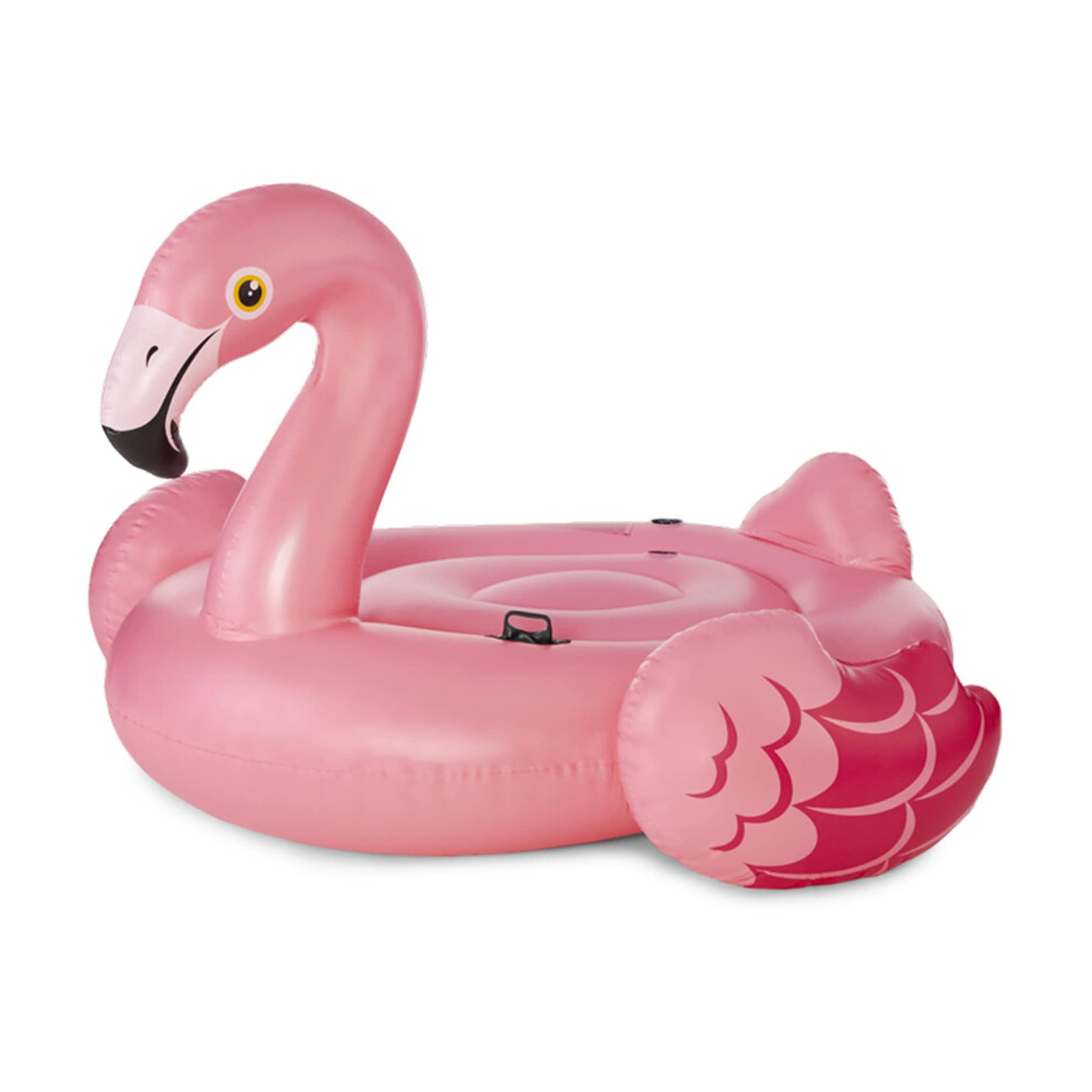 Intex 86 x 83 Inch Giant Inflatable Ride On Mega Flamingo Island Pool Float Relaxing Water Lounger with Built in Handles for 2 Riders  Pink