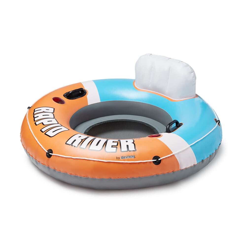 Bestway Hydro-Force Rapid Rider Inflatable River Tube Water Float for 1 Person with Built-in Backrest  Handles  and Cupholders  Orange