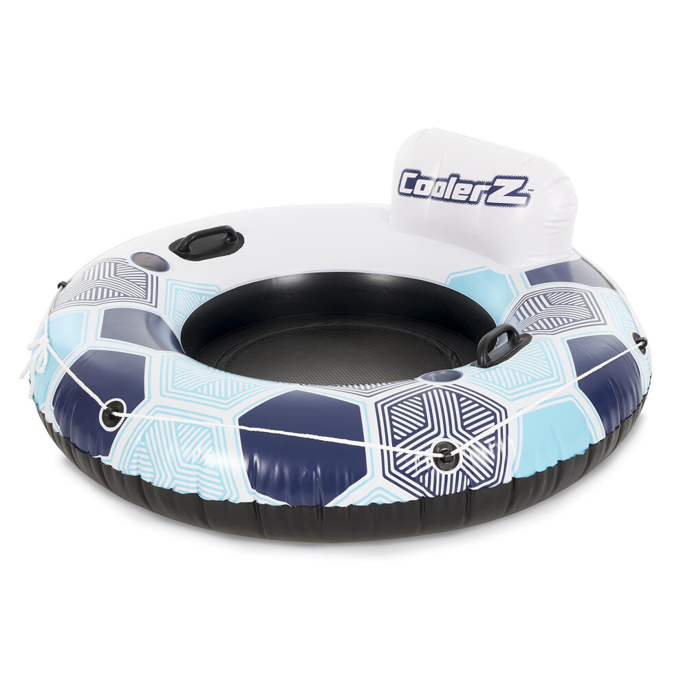 Bestway CoolerZ Rapid Rider 53"" Inflatable Blow Up Pool River Tube Lake Lounger Float with 2 Cup Holders  Handles  Backrest and Mesh Bottom