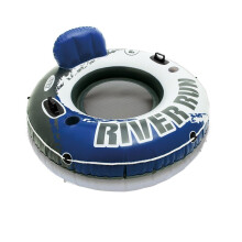 Intex 58825EP River Run 1 Inflatable Floating Lounge: Comfortable Backrest - Built-in Cup Holders - Handles - Grab Rope - 220lb Capacity- Bl