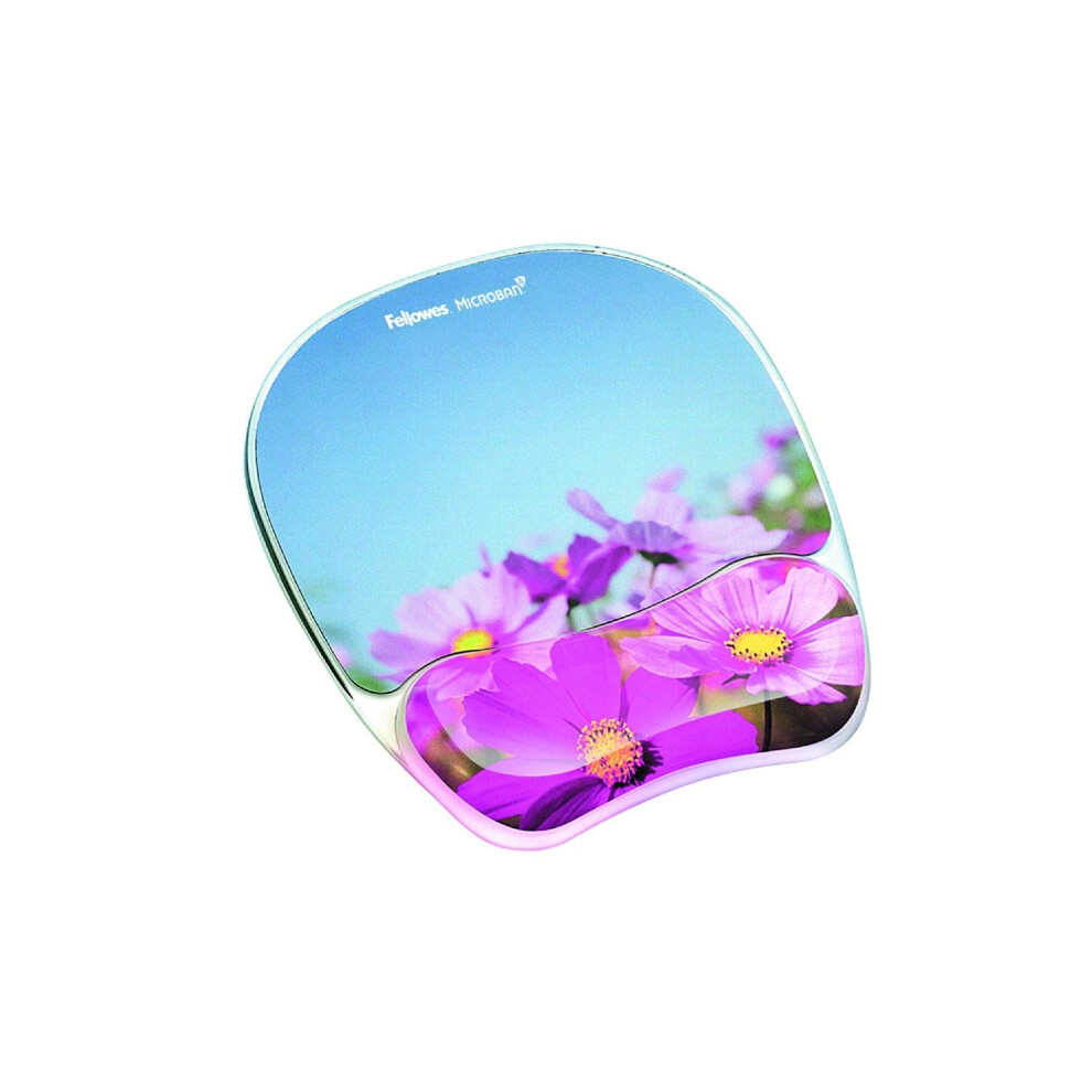 Fellowes Photo Gel Mouse Pad with Wrist Rest with Microban Protection  9.25 x 7.87  Pink Flowers Design