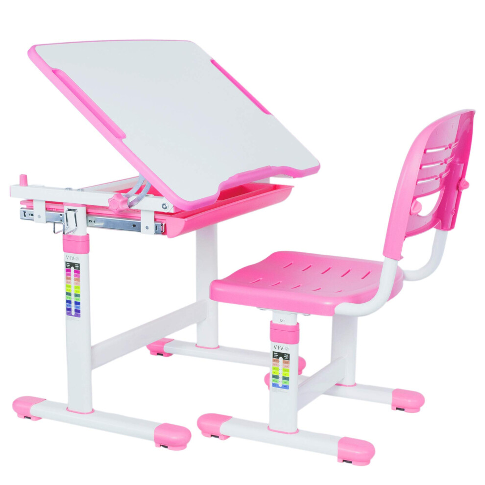 VIVO Pink Height Adjustable Children's Desk and Chair Set | Kids Interactive Workstation