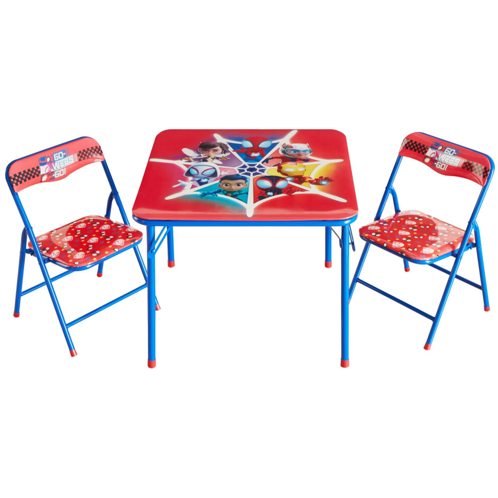 Idea Nuova Marvel Spidey and His Amazing Friends 3 Piece Children's Activity Square Table and 2 Folding Chairs Set  Ages 3+