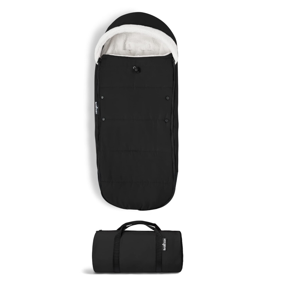 Babyzen YOYO Footmuff  Black - Sherpa Lining & Fleece Hood with Drawstring to Keep Baby Warm - Includes Carrying Bag - Machine Washable