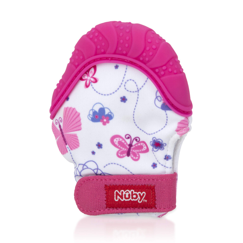 Nuby Soothing Teething Mitten with Hygienic Travel Bag  Pink.