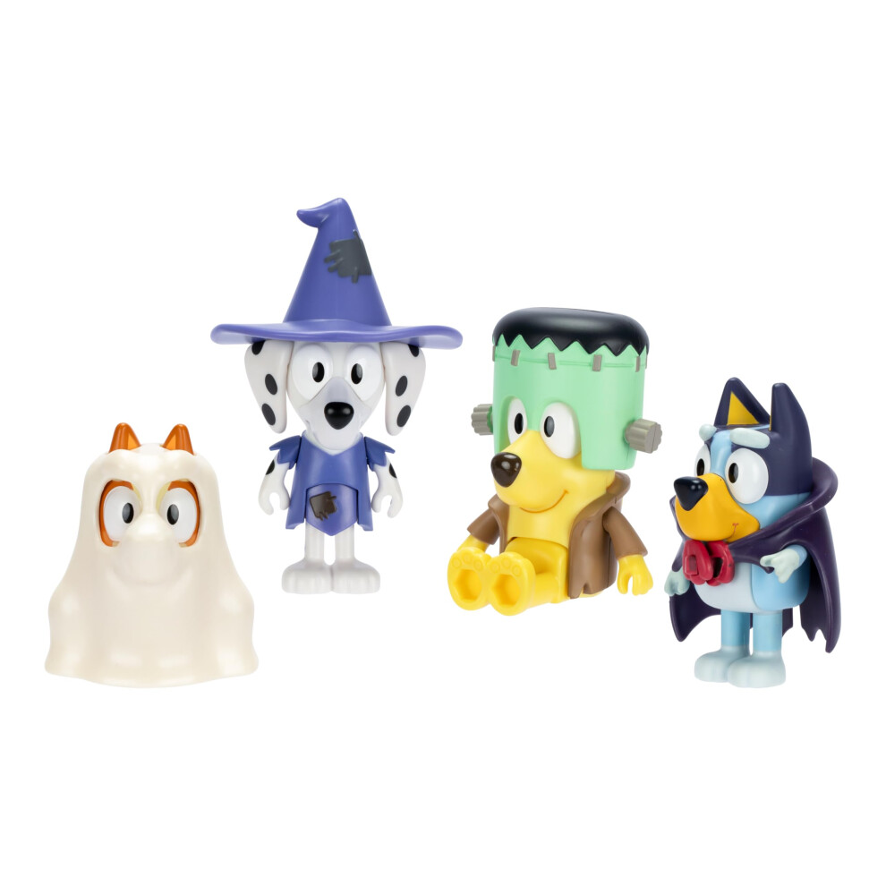 Bluey Figure 4-Packs  Halloween  2.5"" Poseable Figures of Bluey  Bingo  Chloe & Lucky Dressed in Halloween Costumes  with Accessories  Kids