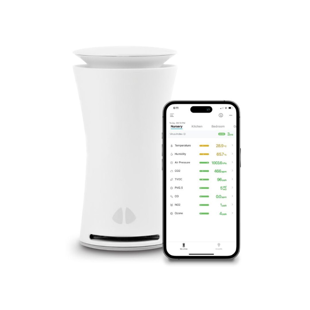 uHoo 9-in-1 Smart Air Monitor  Indoor Air Sensor for Detecting Mold  Temperature  Humidity  PM 2.5  CO2 Monitor  with Free Mobile App and Pr