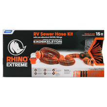 Camco Manufacturing 39861: Rhinoextreme 15' Abwasserschlauch-Kit mit 4-N-1-Winkelkappen mit Drehgelenk
