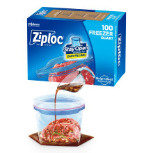Sacchetti per Alimenti Congelati Ziploc Quart, Design Sempre Aperto, Facili da Riempire, 100 Pezzi