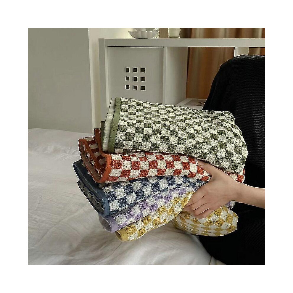 (34x76cm, Plaid Green) Retro Plaid Pure Cotton Beach Bath Towel Striped Absorbent  Bathroom Towel Home Hotel Outdoor Comfortable Towels Hand Towel-image-OPC-PFNCSQ8-NEW