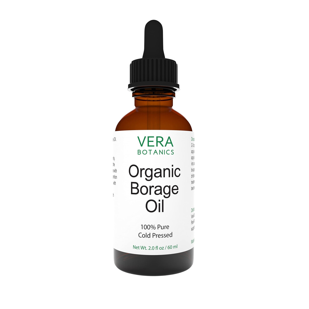 Vera Botanics ORGANIC BORAGE OIL 100% Pure & Natural  Unrefined  Cold-Pressed For Face  Dry Skin  Nails  Lips  Body & Hair - Reduce Hair Bre