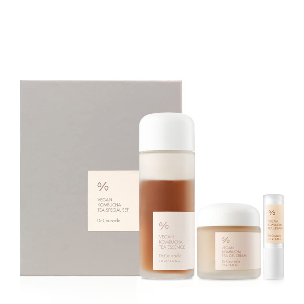 leegeehaam Dr.Ceuracle Vegan Kombucha Tea Special Set - Korean Hydrating and Nourishing Skincare Gift Set included Essence  Gel Cream  Lip B