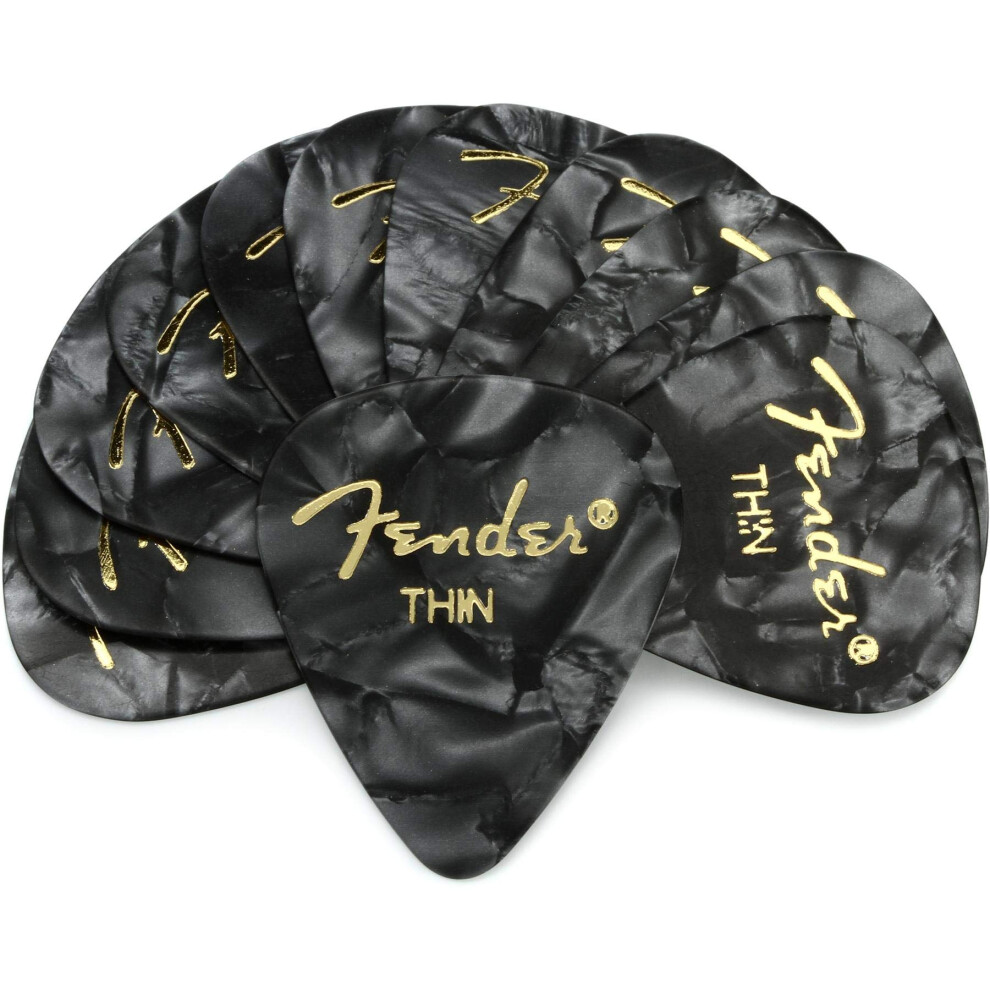 Fender Premium Celluloid Guitar Picks 351 Shape  Black Moto  Thin  12-Pack