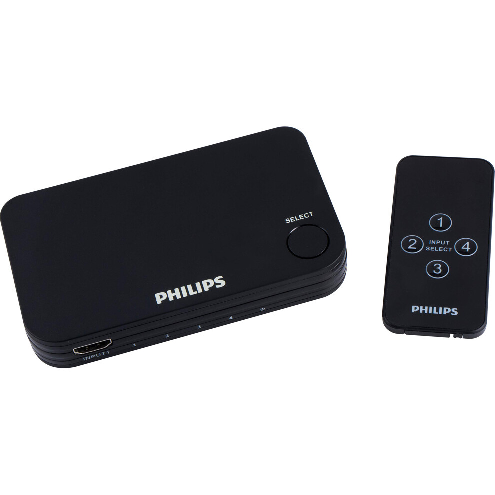 Philips 4 Device HDMI Switch  Wireless Remote  Use with 4K Smart TV Roku Xbox PS3 PS4 Fire Stick DVD Blu Ray Fire TV HDTV Cable Box PC  4K 1