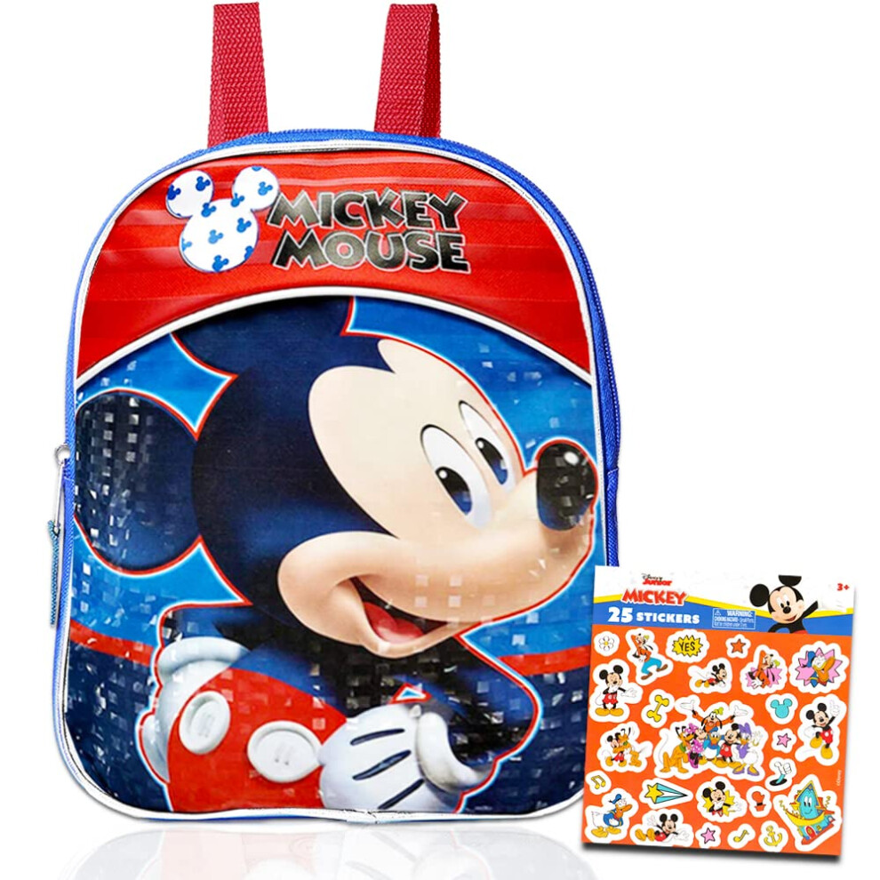 Mickey Mouse Backpack Set - Bundle of an 11"" Mini Mickey Backpack and Stickers | Disney School Supplies for Preschool  Toddlers and Kids