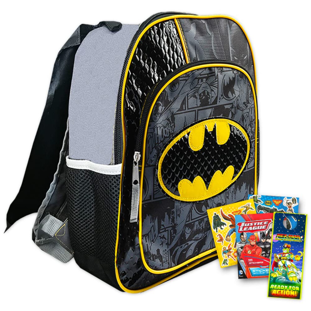 DC Comics Justice League Mini Batman Backpack for Boys Toddlers Kids ~ Deluxe 12 Inch Batman Preschool Toddler Backpack with Detachable Cape