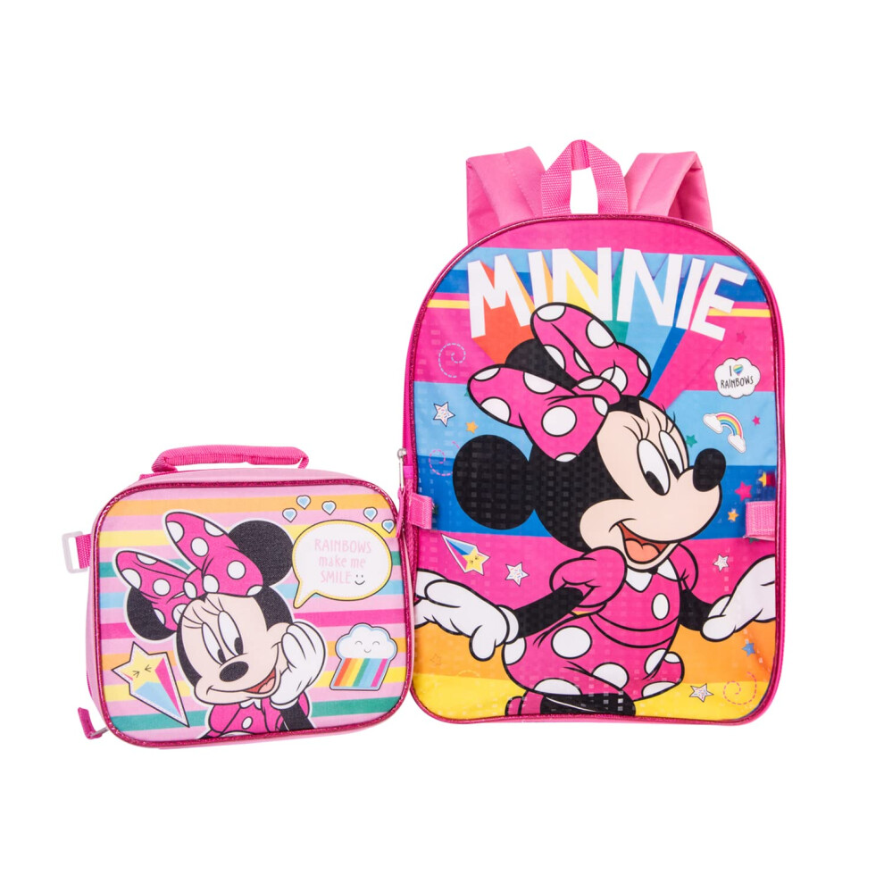 Minnie Mouse Backpack Combo Set - Disney Minnie Mouse Girls' 4 Piece Backpack Set - Backpack & Lunch Kit (Pink)