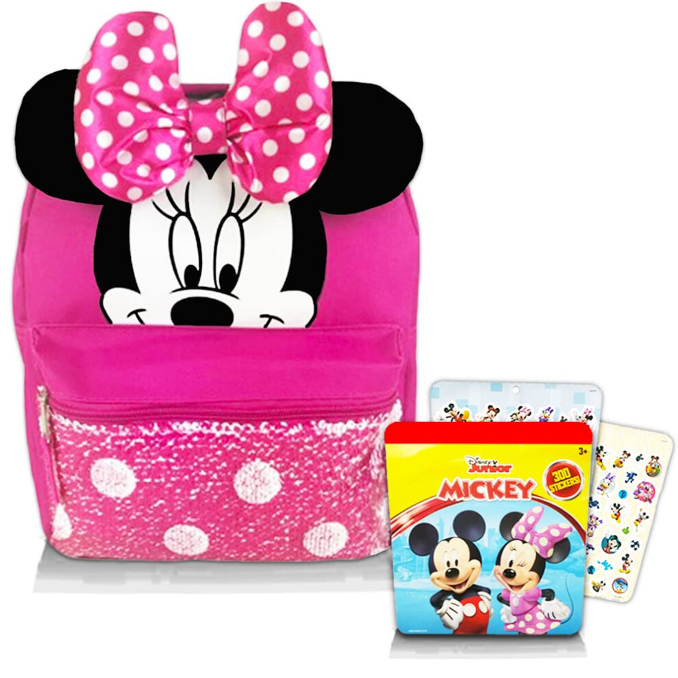 Disney Minnie Mouse Backpack for Girls Toddlers Kids ~ Bundle Includes 12"" Minnie Preschool Toddler Backpack with Ears  Bow and Magic Rever