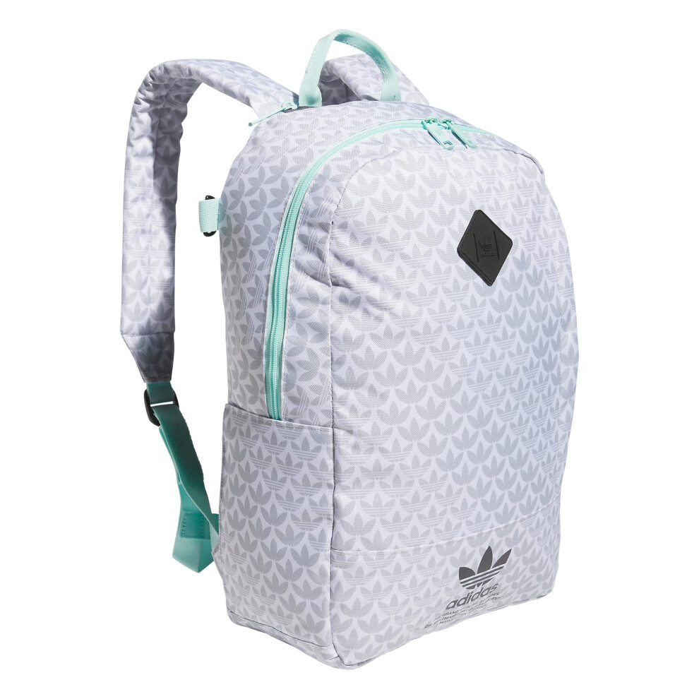 adidas Originals Graphic Backpack  Monogram AOP-White/Carbon Grey/Semi Flash Aqua Blue  One Size