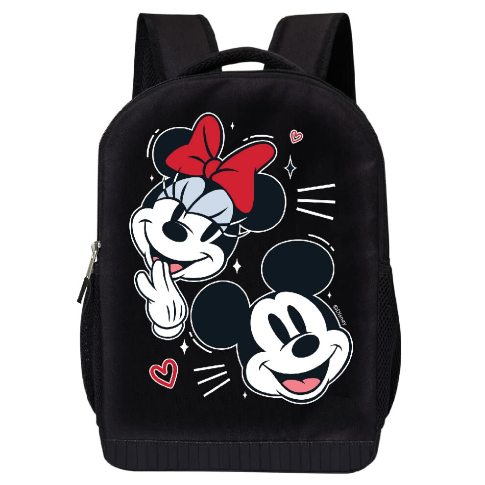 Disney Minnie Mouse Black Backpack for Women and Kids - 17 Inch Air Mesh Padded Womens Knapsack for School and Travel (Minnie Red)