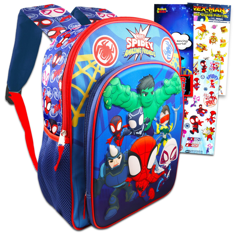 Spidey and His Amazing Friends Backpack Set for Kids - Bundle with 16  Spiderman Backpack  Stickers  More | Spidey and Friends Backpack