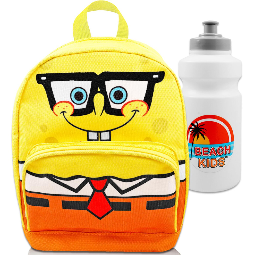 Spongebob Mini Backpack Set - 10  Canvas Spongebob Squarepants Backpack with Front Pocket Plus Bottle | Spongebob Backpack Bundle