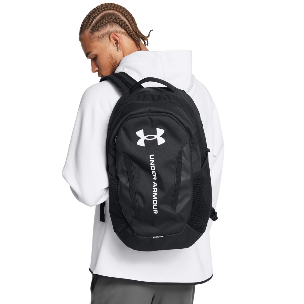 Under Armour Unisex-Adult Hustle 6.0 Backpack  (002) Black/Black/White  One Size Fits Most