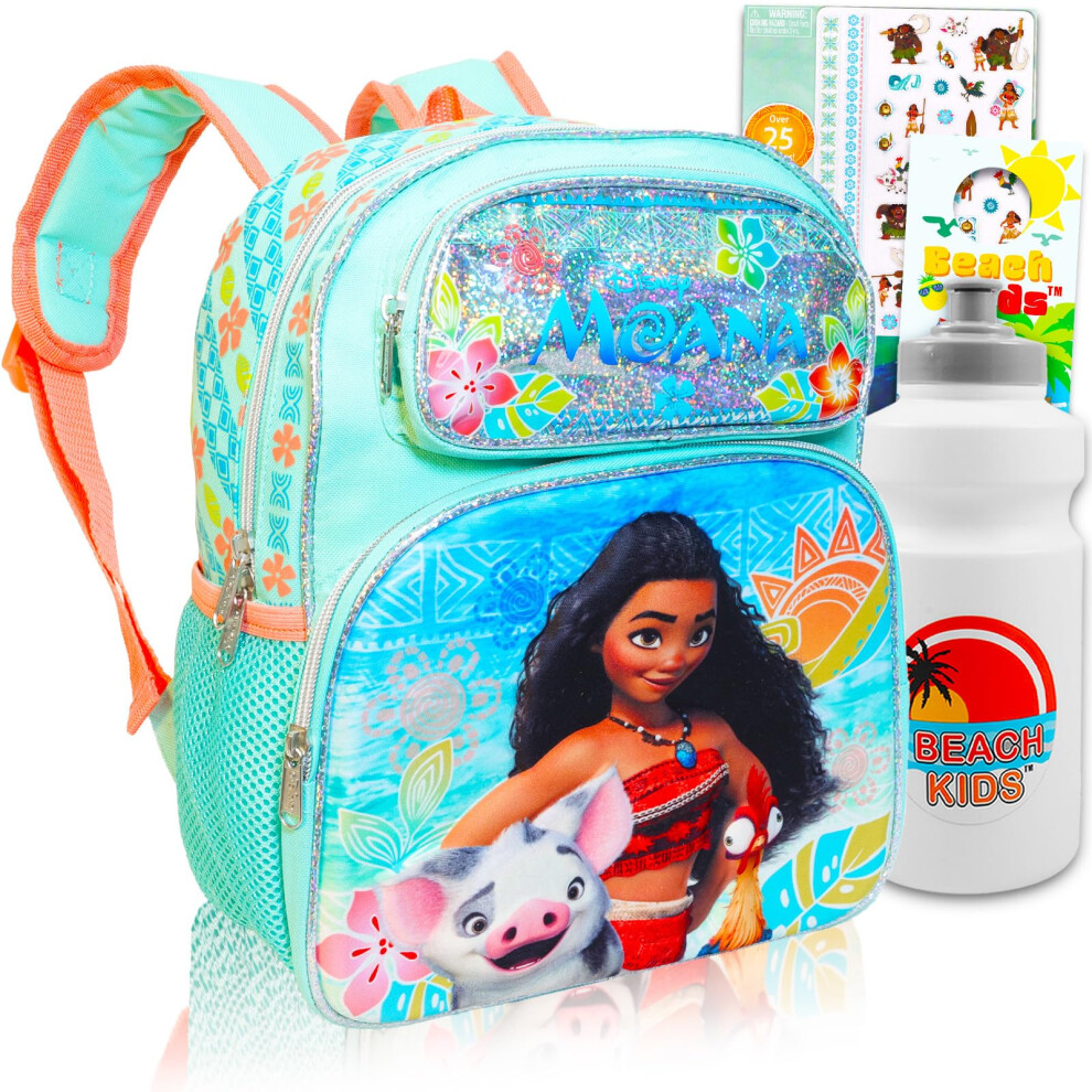 Disney Moana Backpack Set for Girls  Kids - Bundle with 12"" Moana Backpack with Water Bottle  Tattoos  More | Disney Moana Backpack Set for