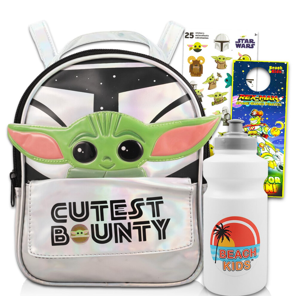 Baby Yoda Backpack for Girls  Kids - Bundle with 12"" Baby Yoda Backpack Purse  Water Bottle  Stickers  and More | Star Wars Mini Backpack f