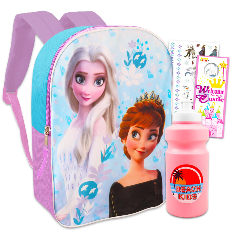 Disney Frozen Travel Backpack - Bundle of 15"" Elsa and Anna Backpack  Tattoos & More | Disney Travel Backpack School Supplies