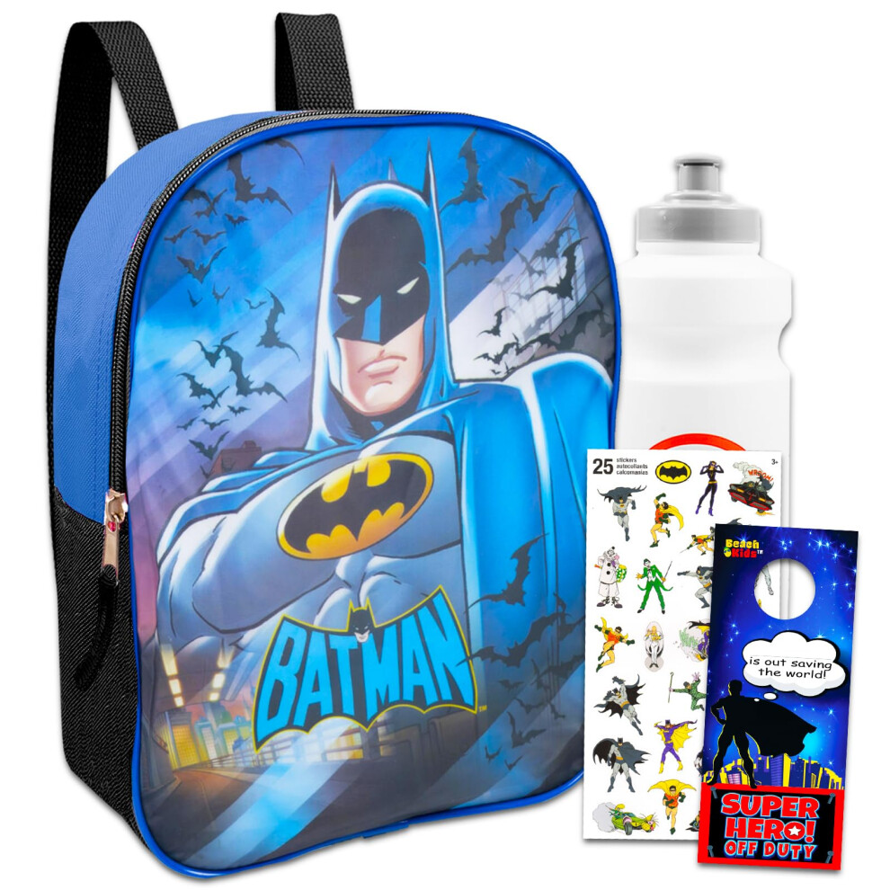 DC Comics Mini Batman Backpack for Boys - Bundle with Mini Batman Backpack Plus Water Bottle  Stickers  & More | Batman School Bag for Kids