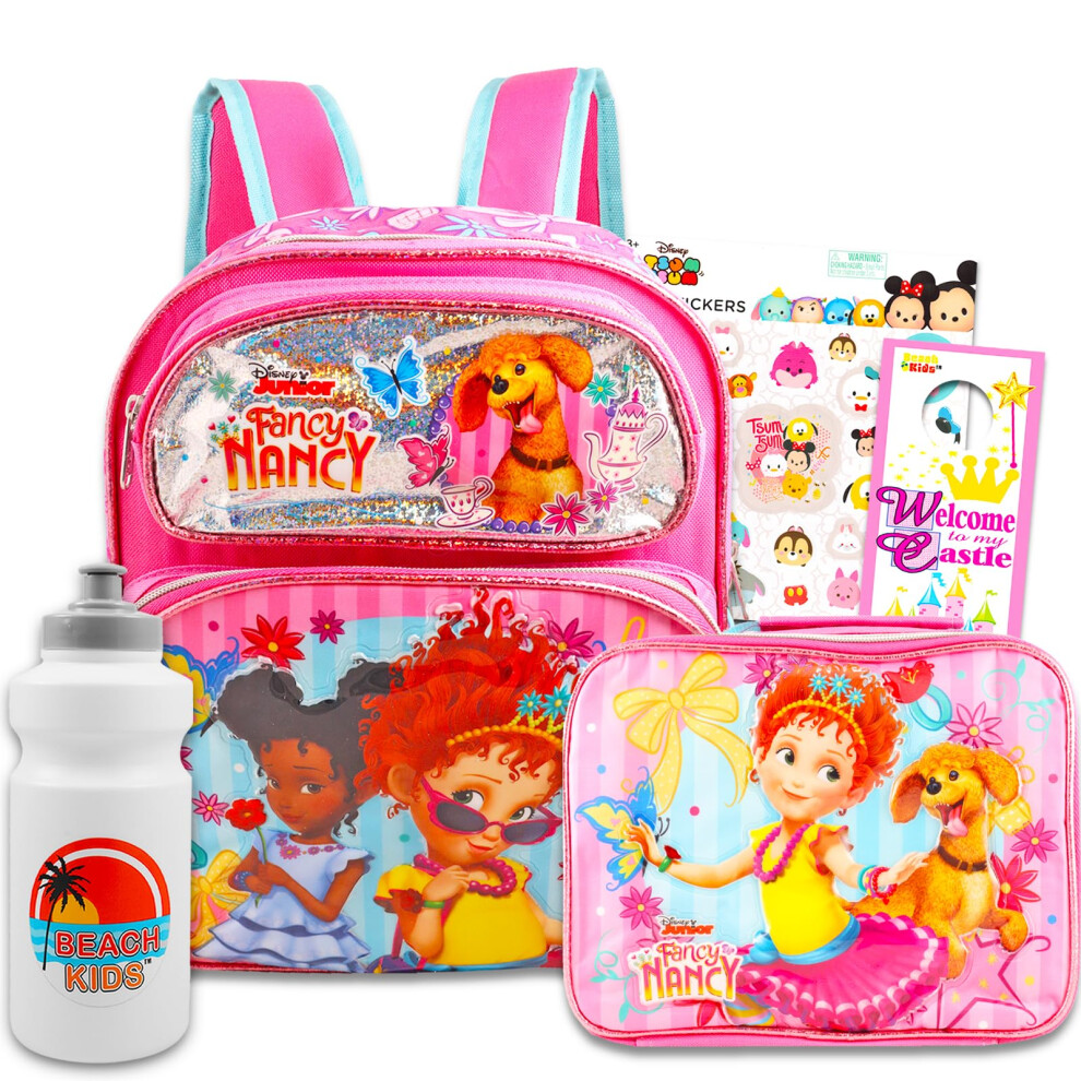 Fancy Nancy Backpack & Lunch Box Set for Girls  Kids - Bundle with 12"" Fancy Nancy Backpack & Lunchbox with Water Bottle  Stickers  More |