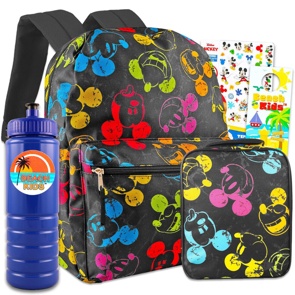 Disney Mickey Mouse Backpack and Lunch Box Set For Kids - Bundle with a Neon Mickey Backpack  Neon Mickey Lunch Bag  Tattoos  & More | Micke