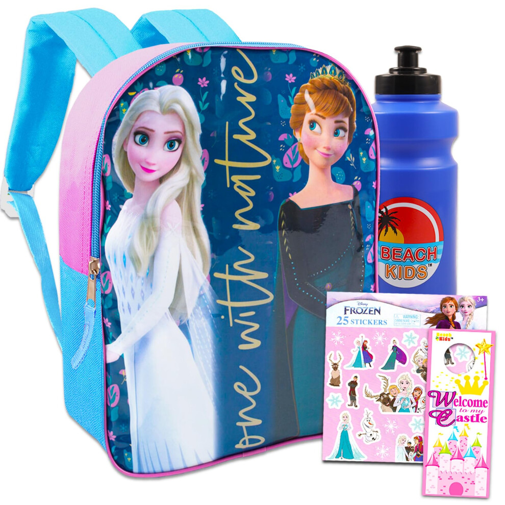 Disney Frozen Backpack for Girls - Bundle 15"" Frozen Backpack  Water Bottle  Stickers  and More | Disney Frozen Backpack for Kids