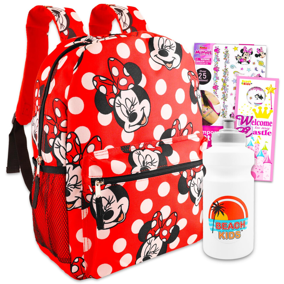 Disney Minnie Mouse Large Travel Backpack For Girls Set - Bundle with 16  Polka Dot Minnie Travel Backpack  Minnie Tattoos & More | Minnie M