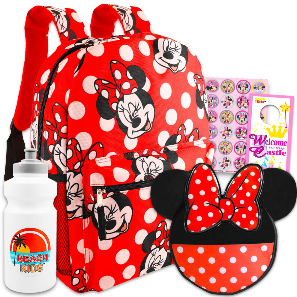 Disney Minnie Mouse Large Travel Backpack & Lunch Bag For Girls Set - Bundle with Polka Dot Minnie Travel Backpack  Minnie Lunch Bag & More