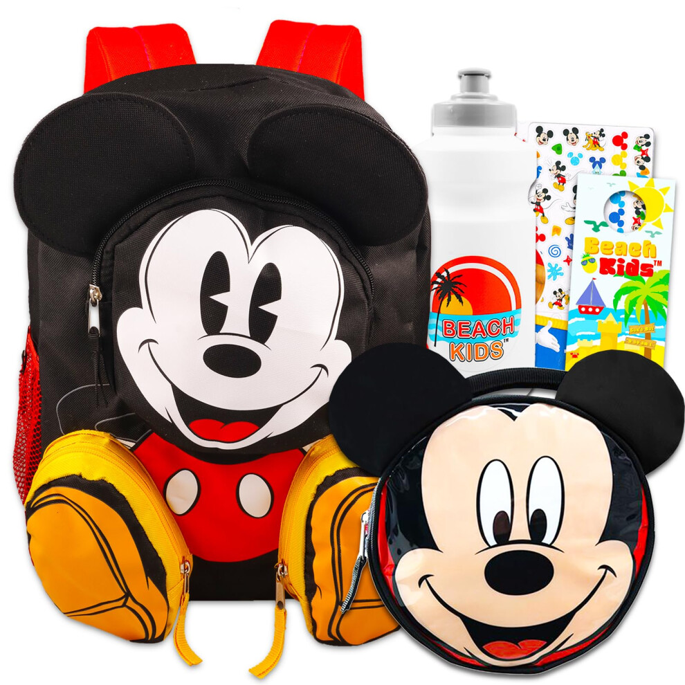 Mickey Mouse Disney Backpack and Lunch Box Set For Kids - 16"" Mickey Backpack With 3 Zipper Pockets  Mickey Lunch Bag  Tattoos  & More Back