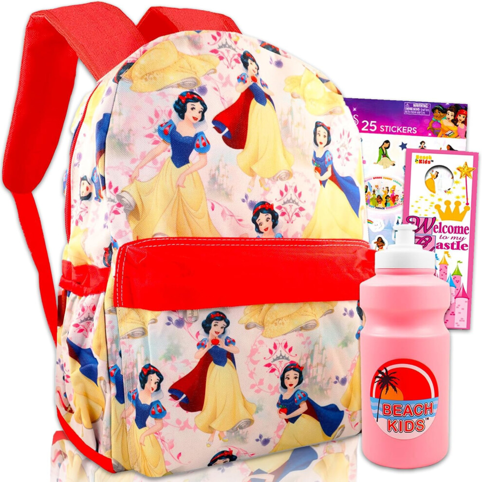 Disney Snow White Large Backpack Set - Bundle with 16"" Snow White Backpack Plus Water Bottle  Stickers  & More | Snow White Backpack Girls