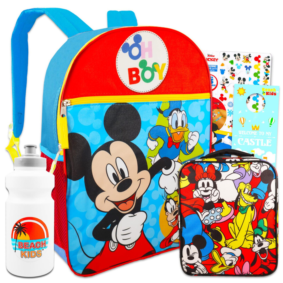 Disney Mickey Mouse Backpack and Lunch Box Set For Kids - Bundle with Colorful Mickey Backpack  Colorful Mickey Lunch Bag  Tattoos  & More |