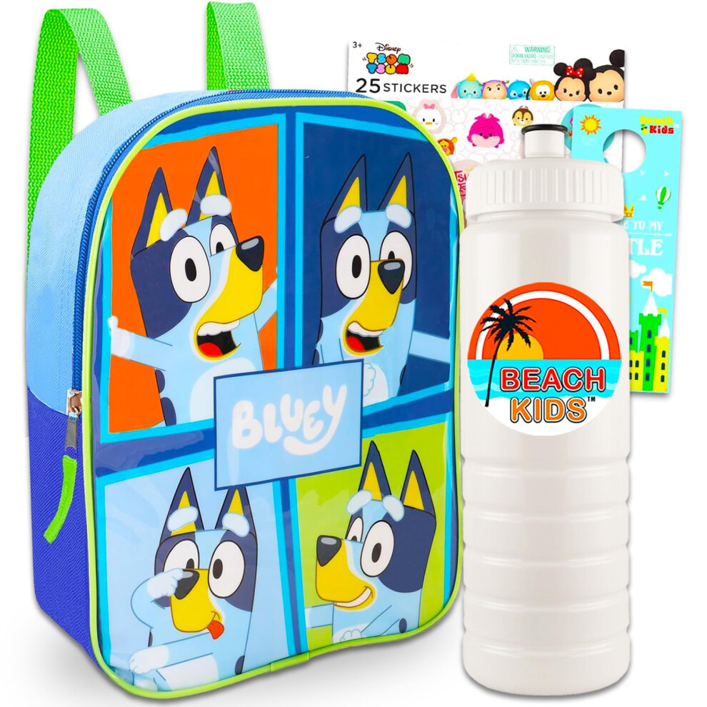 Disney Bluey Mini Backpack for Toddlers - Bundle with 11"" Bluey Mini Backpack Plus Water Bottle  Stickers  and More | Bluey Backpack for Bo