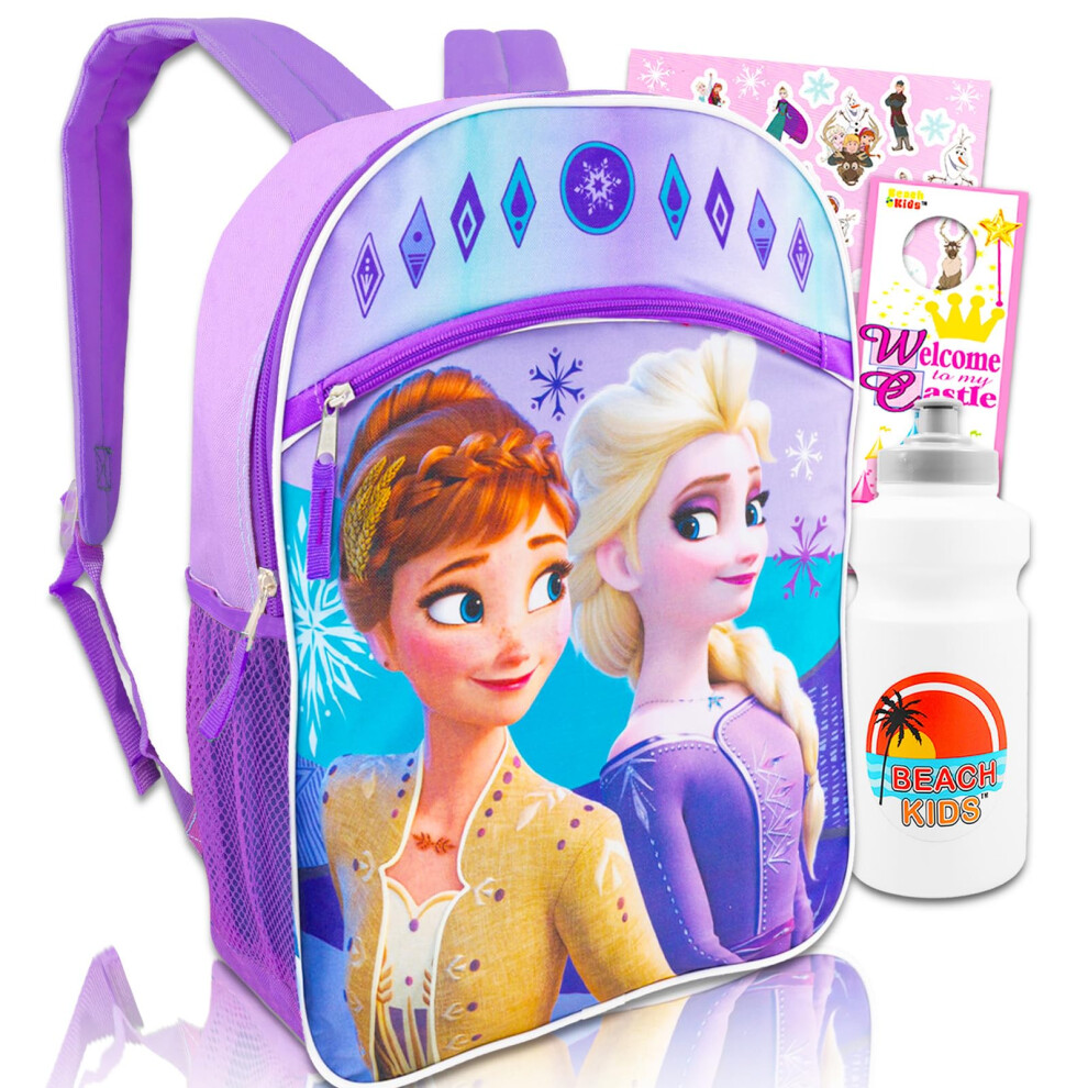 Disney Frozen Backpack for Girls - 16"" Frozen Backpack  Water Bottle  Stickers  and More | Disney Frozen School Supplies Bundle